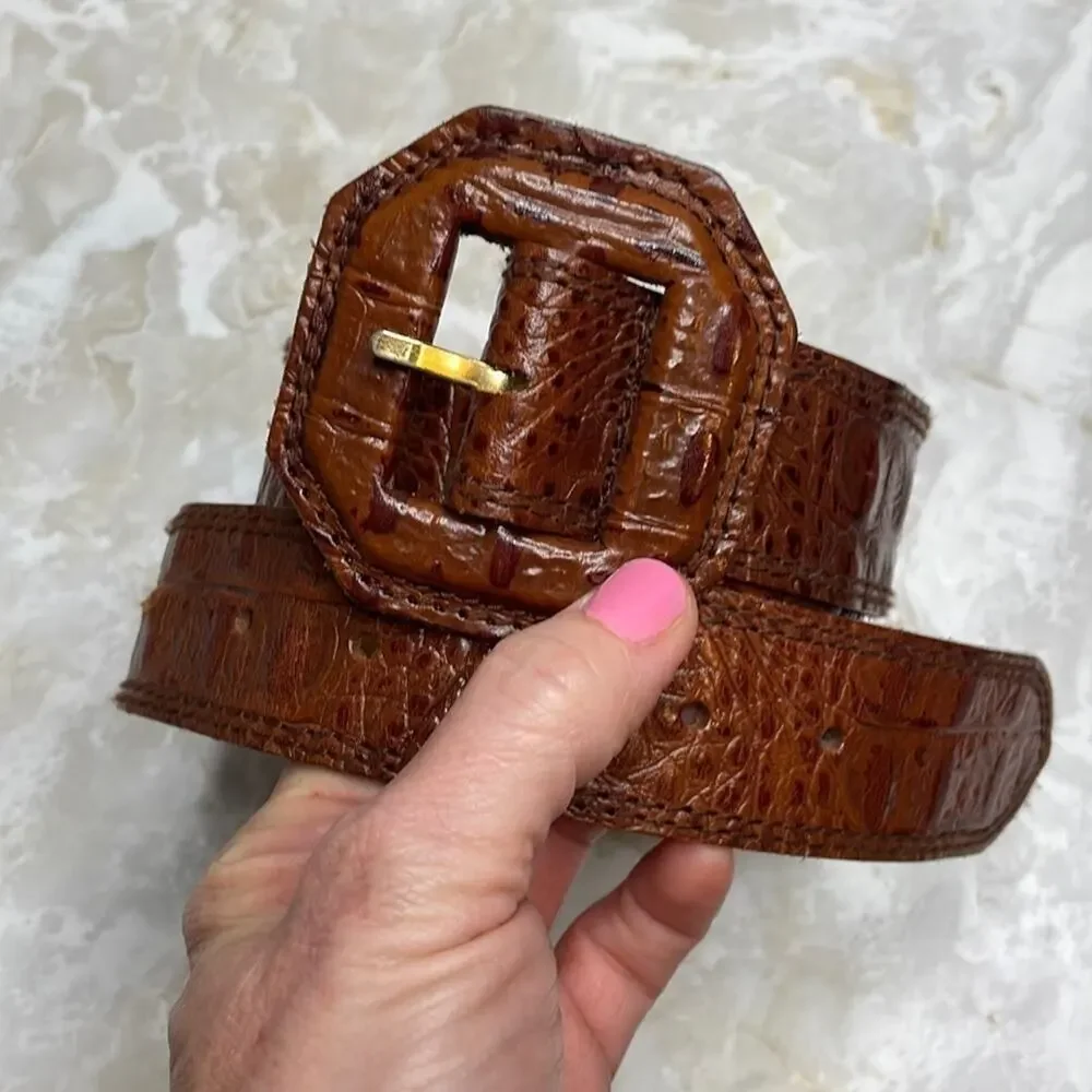 Vintage 80’s cowhide with croco grain octagonal buckle belt